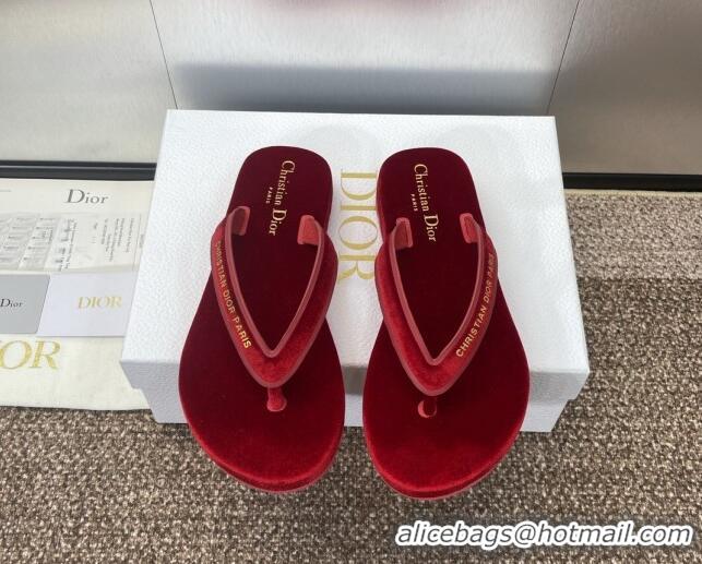 Stylish Dior Diorsea Thong Sandal in Red Velvet 62829