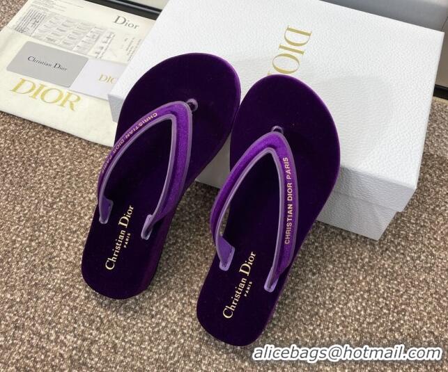 Grade Quality Dior Diorsea Thong Sandal in Purple Velvet 62830