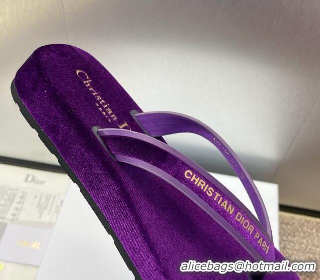 Grade Quality Dior Diorsea Thong Sandal in Purple Velvet 62830