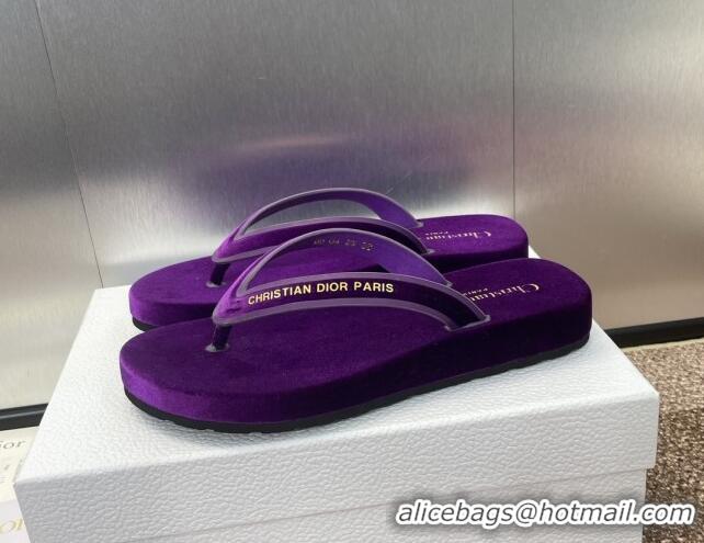 Grade Quality Dior Diorsea Thong Sandal in Purple Velvet 62830