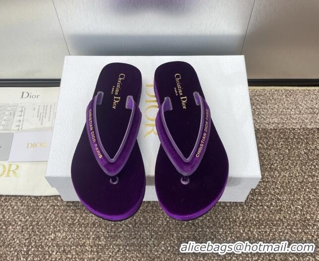 Grade Quality Dior Diorsea Thong Sandal in Purple Velvet 62830