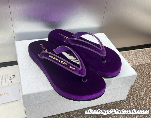 Grade Quality Dior Diorsea Thong Sandal in Purple Velvet 62830