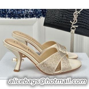 Best Price Dior Tribales Heeled Slides Sandal 8cm in Suede and Strass Gold 702012