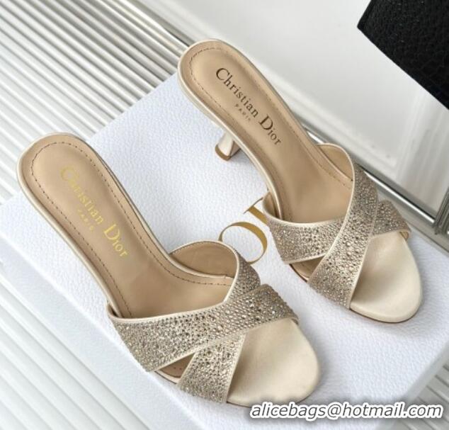 Best Price Dior Tribales Heeled Slides Sandal 8cm in Suede and Strass Gold 702012