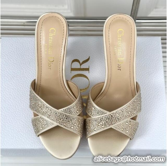 Best Price Dior Tribales Heeled Slides Sandal 8cm in Suede and Strass Gold 702012