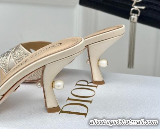 Best Price Dior Tribales Heeled Slides Sandal 8cm in Suede and Strass Gold 702012