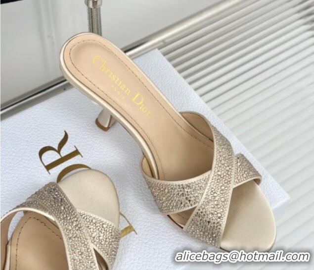 Best Price Dior Tribales Heeled Slides Sandal 8cm in Suede and Strass Gold 702012