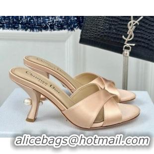 Luxury Dior Tribales Heeled Slides Sandal 8cm in Satin Beige 702014