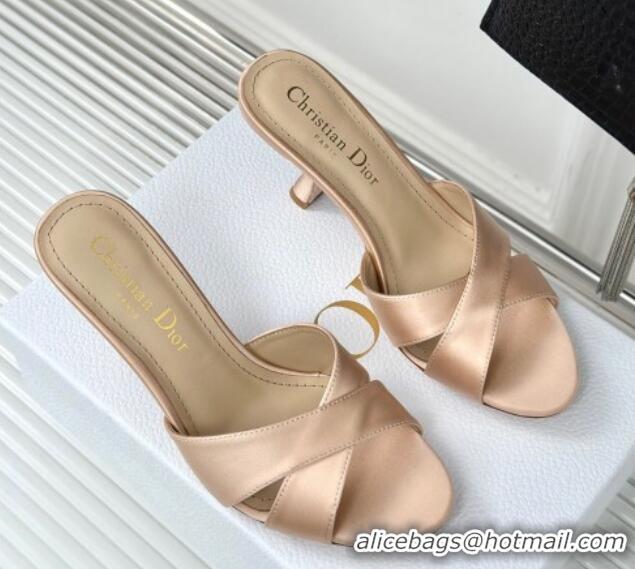 Luxury Dior Tribales Heeled Slides Sandal 8cm in Satin Beige 702014