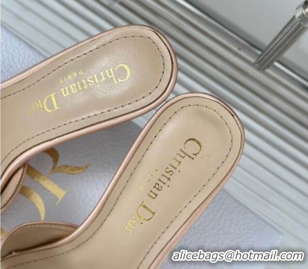 Luxury Dior Tribales Heeled Slides Sandal 8cm in Satin Beige 702014