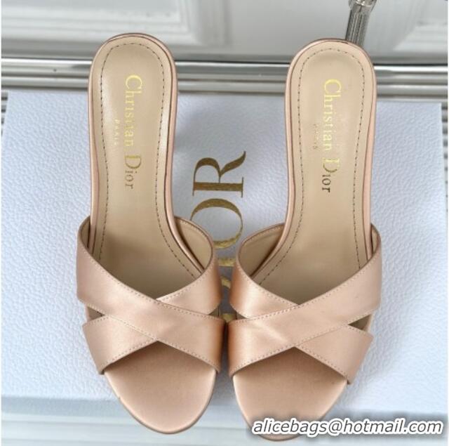 Luxury Dior Tribales Heeled Slides Sandal 8cm in Satin Beige 702014