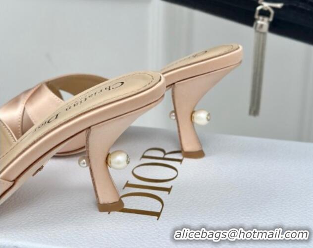 Luxury Dior Tribales Heeled Slides Sandal 8cm in Satin Beige 702014