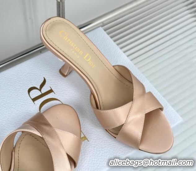 Luxury Dior Tribales Heeled Slides Sandal 8cm in Satin Beige 702014