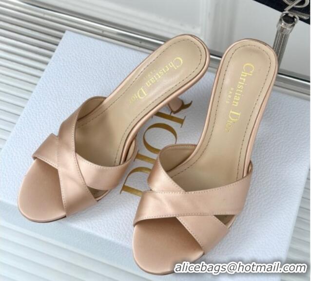 Luxury Dior Tribales Heeled Slides Sandal 8cm in Satin Beige 702014