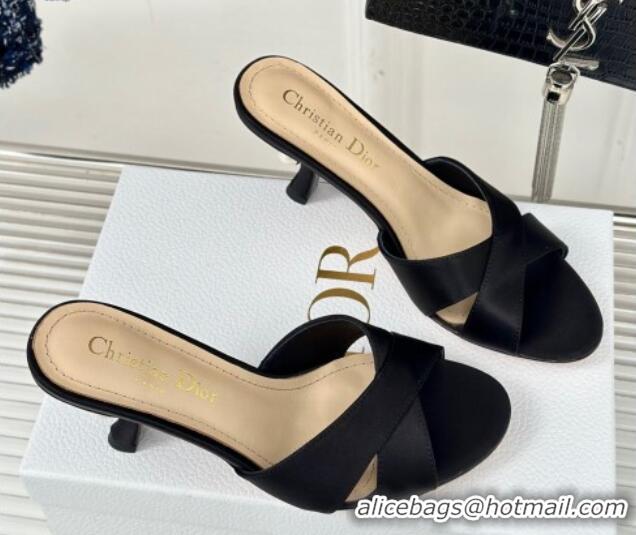 Low Cost Dior Tribales Heeled Slides Sandal 8cm in Satin Black 702015