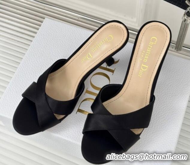 Low Cost Dior Tribales Heeled Slides Sandal 8cm in Satin Black 702015