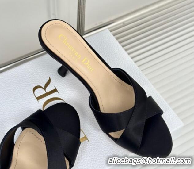 Low Cost Dior Tribales Heeled Slides Sandal 8cm in Satin Black 702015