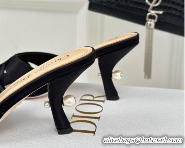 Low Cost Dior Tribales Heeled Slides Sandal 8cm in Satin Black 702015