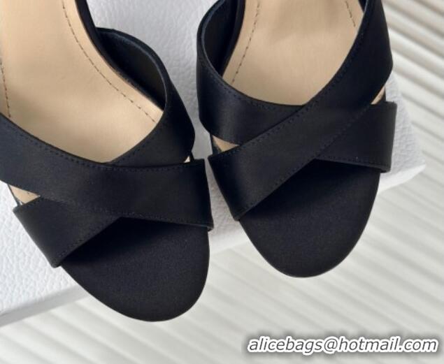 Low Cost Dior Tribales Heeled Slides Sandal 8cm in Satin Black 702015