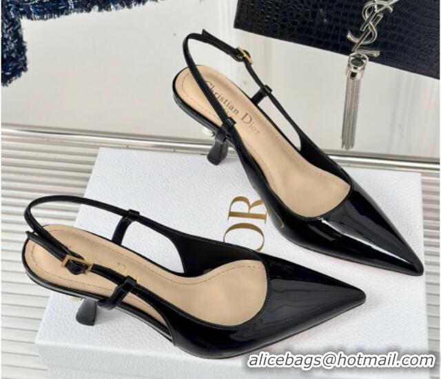 Unique Style Dior Tribales Slingback Pumps 8cm in Patent Calfskin Black 702016