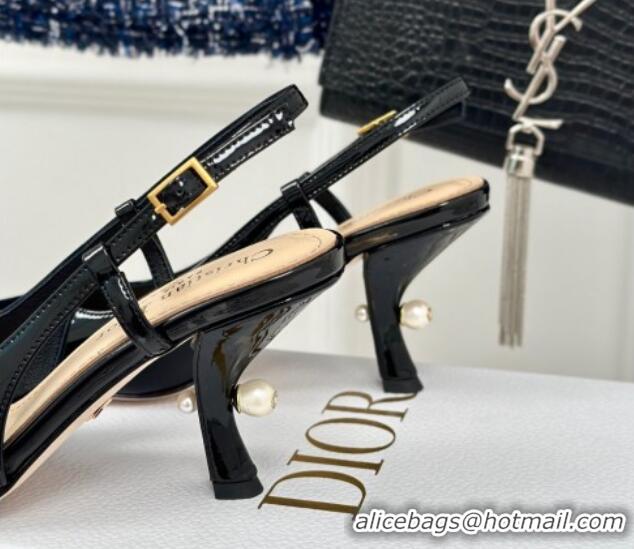 Unique Style Dior Tribales Slingback Pumps 8cm in Patent Calfskin Black 702016