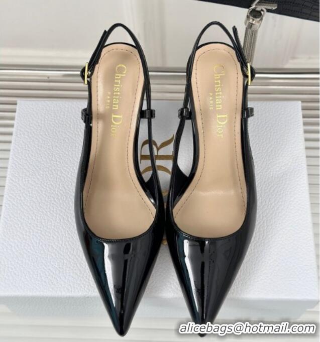 Unique Style Dior Tribales Slingback Pumps 8cm in Patent Calfskin Black 702016