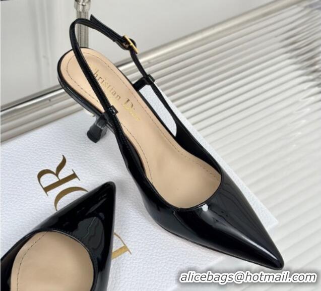 Unique Style Dior Tribales Slingback Pumps 8cm in Patent Calfskin Black 702016