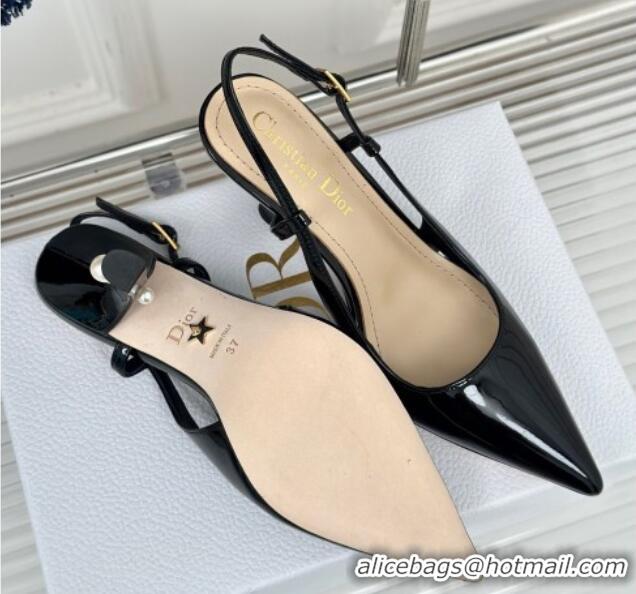 Unique Style Dior Tribales Slingback Pumps 8cm in Patent Calfskin Black 702016