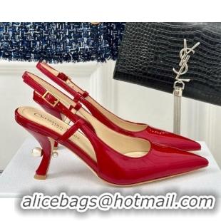 Popular Style Dior Tribales Slingback Pumps 8cm in Patent Calfskin Red 702017