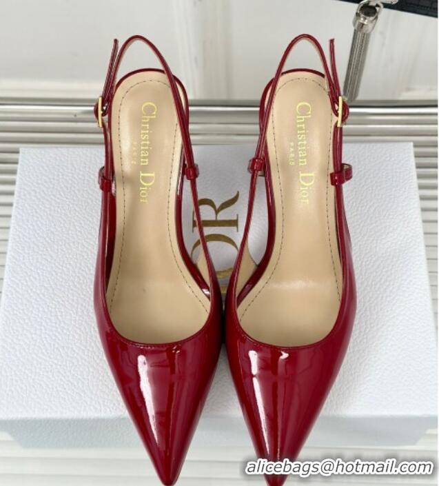 Popular Style Dior Tribales Slingback Pumps 8cm in Patent Calfskin Red 702017