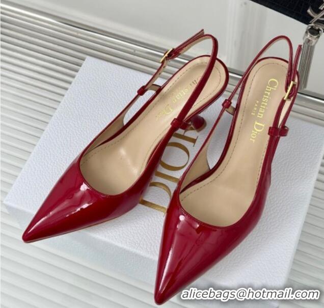 Popular Style Dior Tribales Slingback Pumps 8cm in Patent Calfskin Red 702017