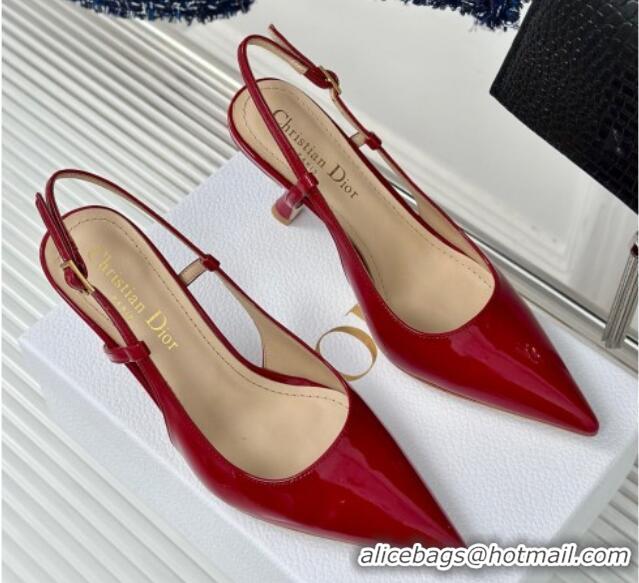 Popular Style Dior Tribales Slingback Pumps 8cm in Patent Calfskin Red 702017