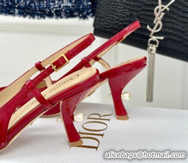 Popular Style Dior Tribales Slingback Pumps 8cm in Patent Calfskin Red 702017