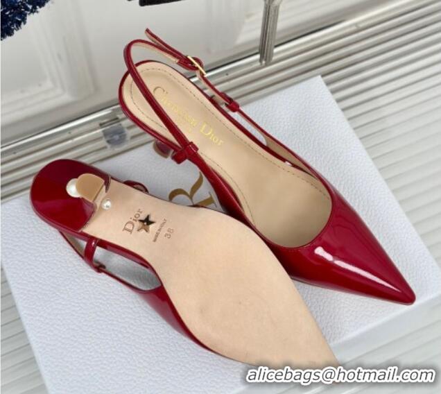 Popular Style Dior Tribales Slingback Pumps 8cm in Patent Calfskin Red 702017