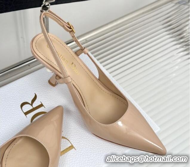 Perfect Dior Tribales Slingback Pumps 8cm in Patent Calfskin Nude 702018