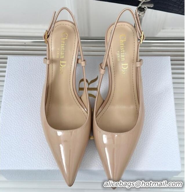 Perfect Dior Tribales Slingback Pumps 8cm in Patent Calfskin Nude 702018