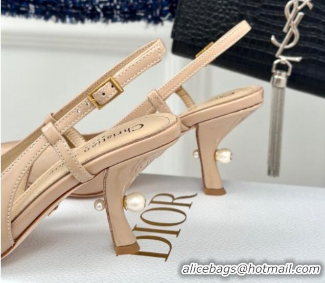 Perfect Dior Tribales Slingback Pumps 8cm in Patent Calfskin Nude 702018