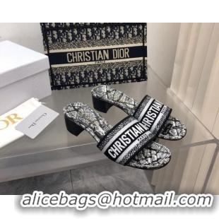 Good Looking Dior Dway Heel Slides Sandal 4cm in White and Black Embroidered Cotton with Plan de Paris Motif 702020