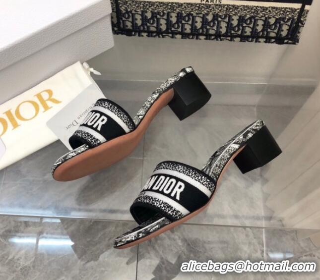 Good Looking Dior Dway Heel Slides Sandal 4cm in White and Black Embroidered Cotton with Plan de Paris Motif 702020