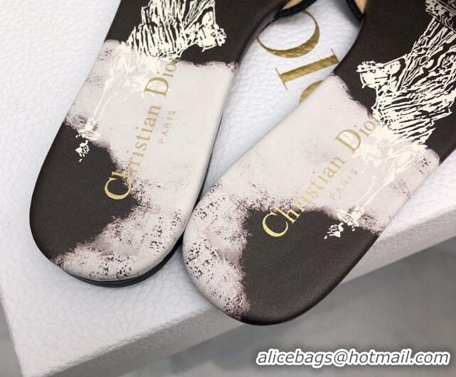 Low Cost Dior Dway Flat Slides Sandal in Cotton Embroidered with Black and White New York Motif 702025