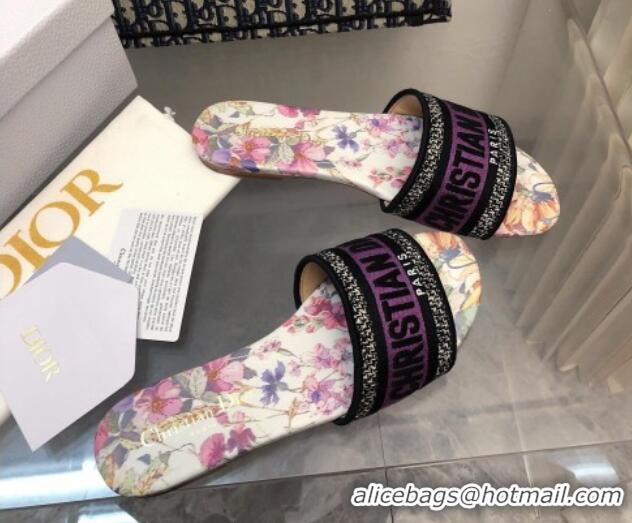 Buy Luxury Dior Dway Flat Slides Sandal in Purple Multicolor Cotton and Embroidered Dior 4 Saisons Été Motif 702026