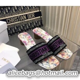 Most Popular Dior Dway Heel Slides Sandal 3.5cm in Purple Multicolor Cotton and Embroidered Dior 4 Saisons Été Motif 702