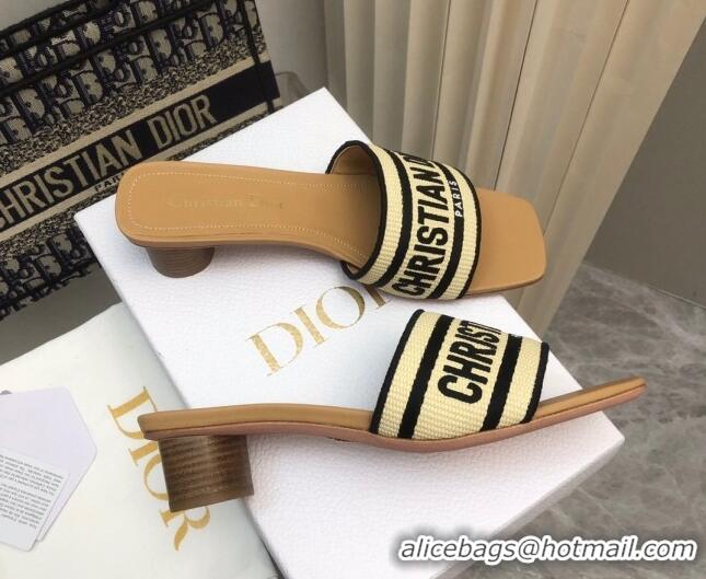 Best Grade Dior Dioriviera Dway Heel Slides Sandal 3.5cm in Raffia Straw and Embroidered Cotton Black 702035