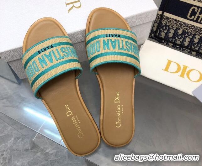 Good Looking Dior Dioriviera Dway Flat Slides Sandal in Raffia Straw and Embroidered Cotton Green 702037