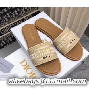 Good Quality Dior Dioriviera Dway Flat Slides Sandal in Raffia Straw and Embroidered Cotton Beige 702038