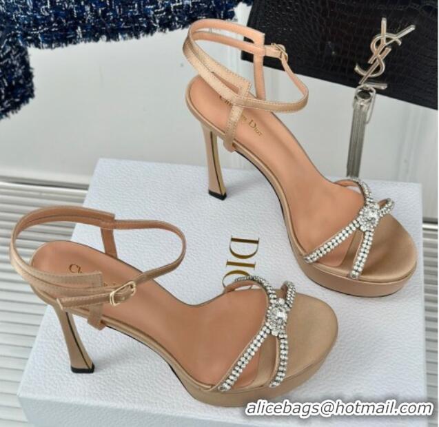 Good Product Dior Sunset Heeled Platform Sandals in Satin and Strass 12cm Beige 702040