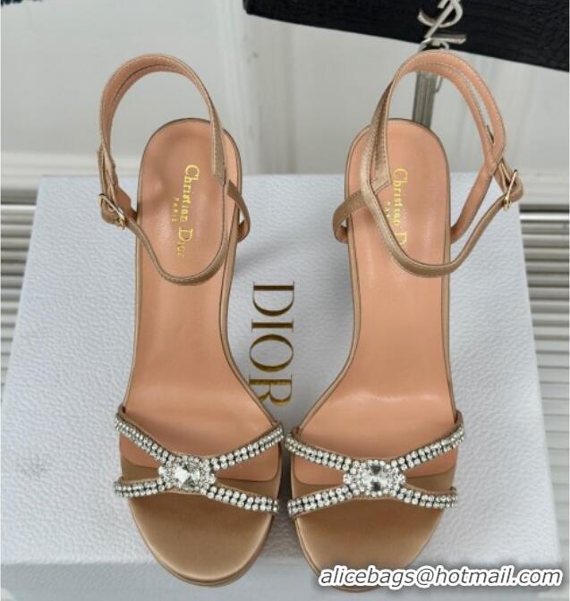 Good Product Dior Sunset Heeled Platform Sandals in Satin and Strass 12cm Beige 702040