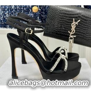 Lowest Price Dior Sunset Heeled Platform Sandals in Black Satin and Strass 12cm 702041