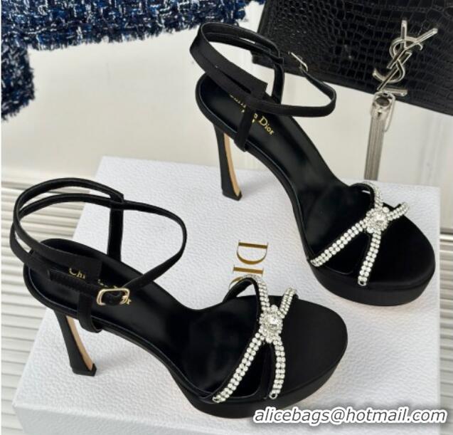 Lowest Price Dior Sunset Heeled Platform Sandals in Black Satin and Strass 12cm 702041