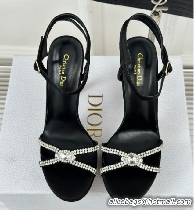 Lowest Price Dior Sunset Heeled Platform Sandals in Black Satin and Strass 12cm 702041